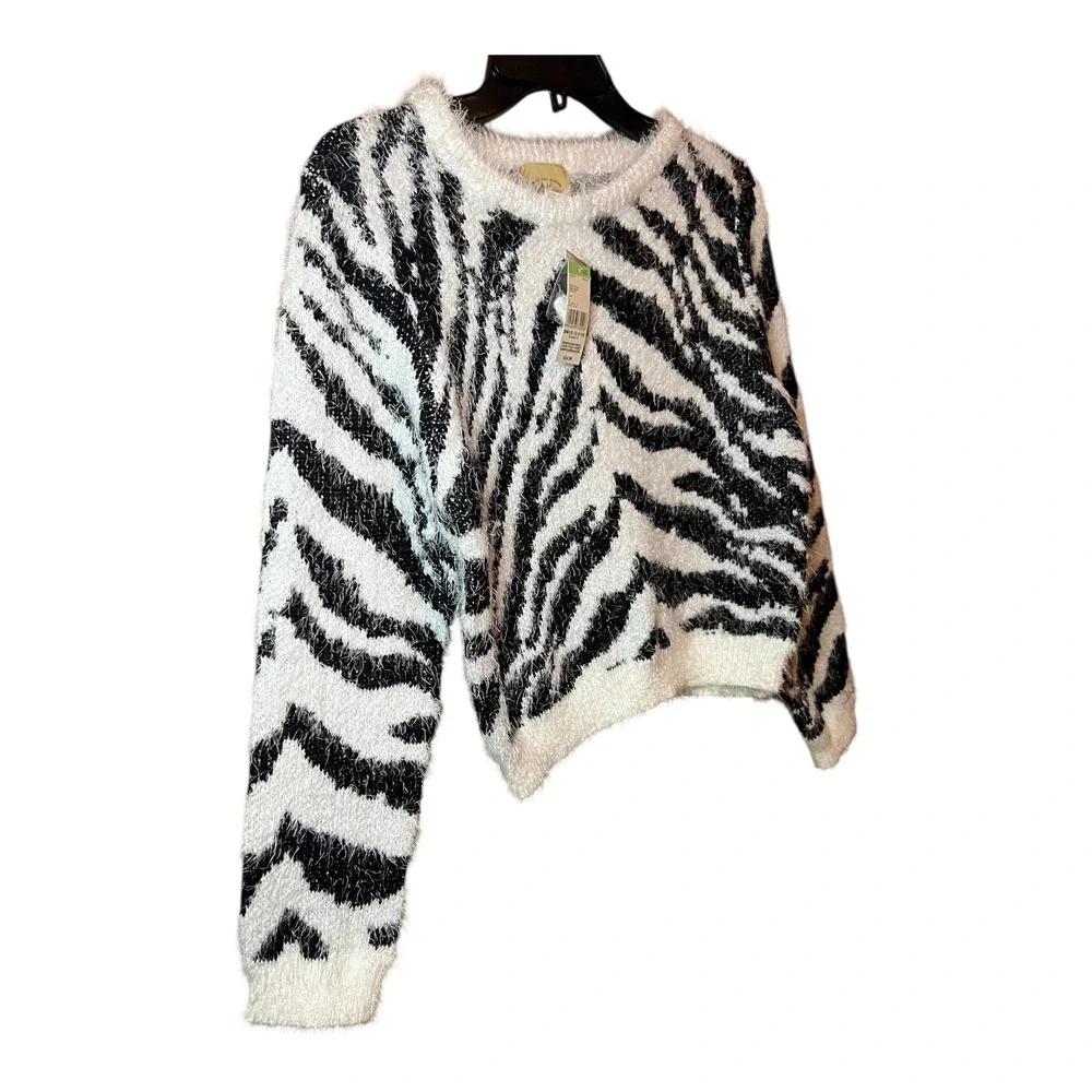 Sears Girls Plus Zebra‎ Print Eyelash Knit Sweater Black White Size M 10/12 NEW